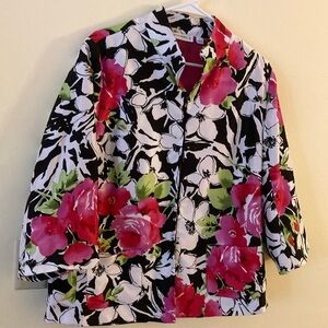 Susan Graver Women’s Floral Jacket Large 🌸💗🤍💚🖤 NWOT